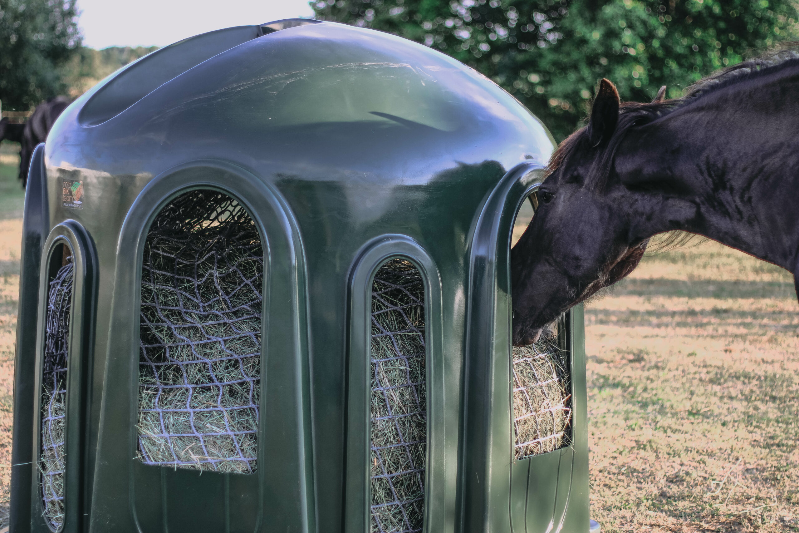 Heuglocke mit 10 Fressöffnungen und Heunetz, für Rundballen bis 150cm – Bild 3